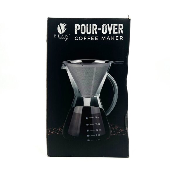 NEW Pour-Over Coffee Maker With Glass Carafe & Stainless Steel Filter - Picture 1 of 10
